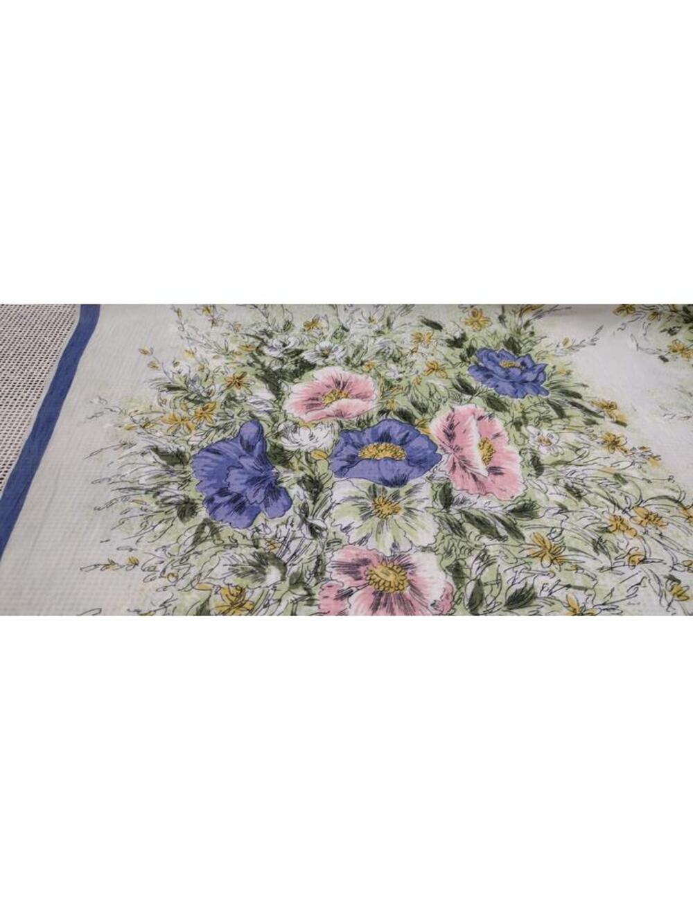 Vintage 1950s Fine Silk Scarf Periwinkle Flowers Pink Jade Green Hand Sewn Edges - Picture 15 of 16